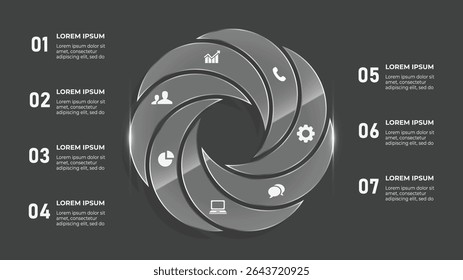 3D Glass Globe 7 Step Business Timeline Infographic with Global Network and Communication Icons