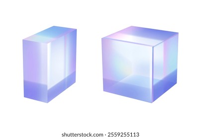 3D glass holographic isolated set of gradient figures. Vector illustration of abstract hologram textures, pearly sphere shapes, circle and half circle figure. Can be used for invitations