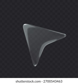 3d glass icon cursor on dark transparent background. Arrow shape vector element.