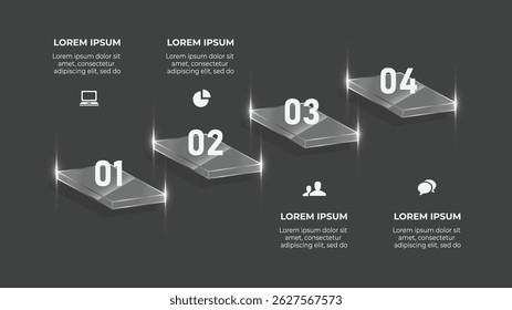 3D Glass Infographic Template with 5 Step Business Process, Timeline Chart, and Abstract Corporate Data Design