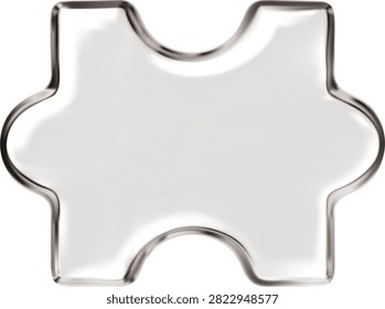 3D glass jigsaw puzzle piece vector icon. Logic puzzle game toy. Realistic glossy transparent crystal geometric shape part. Jigsaw detail for connected or disassembling, variation attach