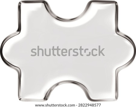 3D glass jigsaw puzzle piece vector icon. Logic puzzle game toy. Realistic glossy transparent crystal geometric shape part. Jigsaw detail for connected or disassembling, variation attach