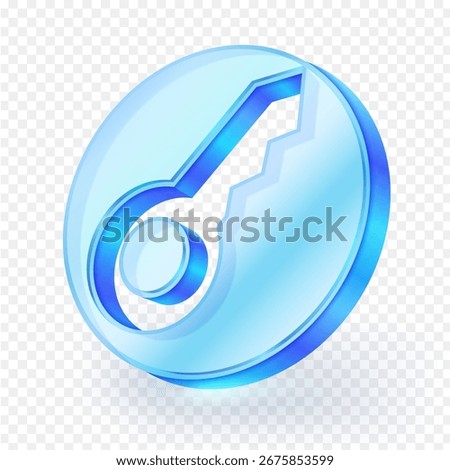 3D glass key icon button, Symbolizes digital security, data protection, and access control in the virtual world. isolated on transparent background. Vector illustration.