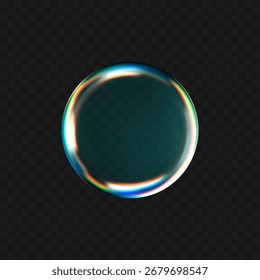 3d vidro líquido abstrato, forma fluida com efeito holográfico isolado no fundo escuro. Renderização de vidro transparente círculo objeto líquido, bolha de água de sabão com reflexão. ilustração de vetor 3d