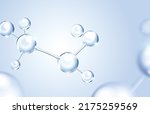 3d glass molecule or atoms on light blue background. Suitable for biochemical, pharmaceutical, beauty and other medical concept.