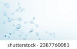 3D glass molecules or atoms on light blue background. Concept of biochemical, pharmaceutical, beauty, medical. Science or medical background. Vector 3d illustration