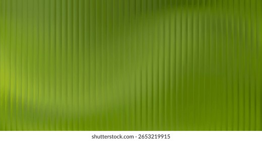 3D Glass Pattern Texture with Green Gradient Background and Ribbed Line Effect. Fluted Wave Wallpaper for Premium Home or Cosmetic Packaging Design. Frosted Polycarbonate Panel with Vertical Prism.