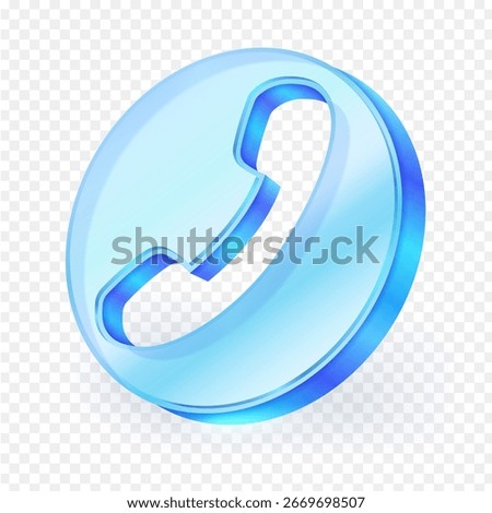 3D glass phone icon button, isolated on transparent background. Modern design represents concepts like contact, communication, call, service and technology. Vector illustration.