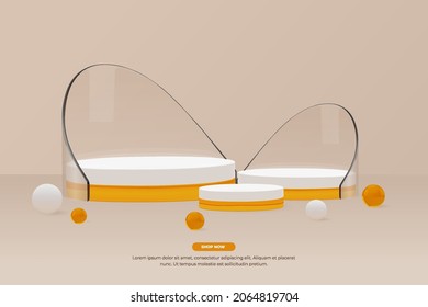 3d glass podium with 3 pieces display vector	