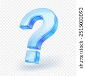 3D glass question mark symbol isolated on white background. Realistic vector illustration.