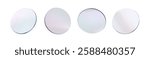 3d glass round lens. Set realistic transparent glass plate glossy effect. Mirror frame shape. Disk holographic texture. Fly round podium. Gradient gloss circular badge. Vector realistic illustration