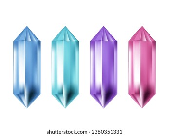 3D Glass Shiny Crystals Different Colors Set. EPS10 Vector