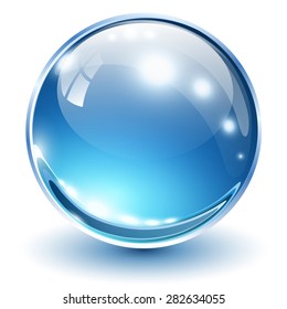 3D glass sphere blue, vector illustration.