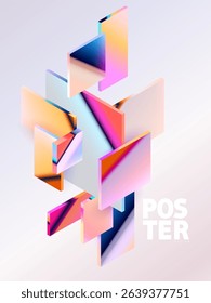 3D glass squares and rectangles. Abstract geometric background of  colorful Isometric shapes.