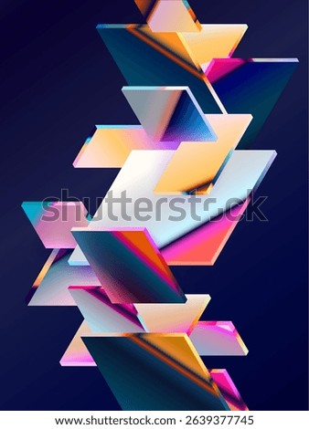 3D glass squares and rectangles. Abstract geometric background of colorful Isometric shape.