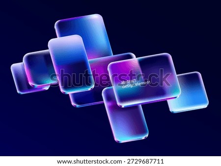 3D glass squares and rectangles on dark background. Art geometric shapes in liquid glass style. Abstract vector design elements.