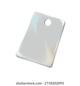 3d glass store tag icon with refraction and holographic effect isolated on white background. Render transparent glass lightning bolt with overlay dispersion light, rainbow gradient. 3d vector morphism