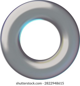3D glass torus. Realistic geometric object front view. Volume ring shape glossy surface. Crystal grey gradient donut form. Glass rotate figure. Vector illustration isolated on white background
