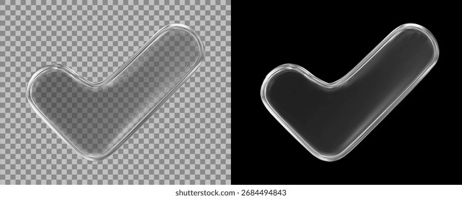 3d glass transparent check mark icon. Stock vector illustration on isolated background.	