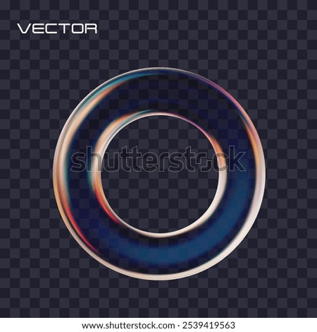 3d glass transparent circle. Glossy iridescent geometric shape