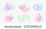 3d glass transparent circle shape. Color gradient round lens disk flying. Glass morphism blue, green, pink shape. Vector realistic illustration