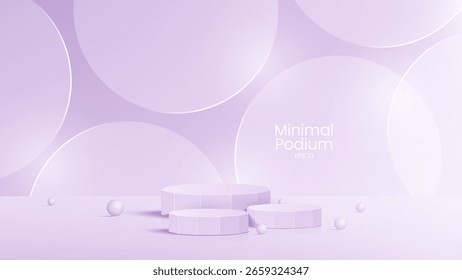 Cristal transparente de cristal 3D. Pedestal cilíndrico vacío. Las plataformas de madera 3D del podio fijan fondo. Vector ilustración realista de plástico transparente redondo y cuadrado