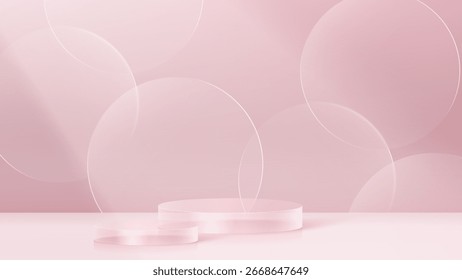 cristal transparente de vidro 3D. Pedestal cilíndrico vazio. 3D cilindro e cubo plataformas de vidro definir fundo. Ilustração em vetor realista de plástico transparente redondo e quadrado