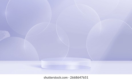 cristal transparente de vidro 3D. Pedestal cilíndrico vazio. 3D cilindro e cubo plataformas de vidro definir fundo. Ilustração em vetor realista de plástico transparente redondo e quadrado