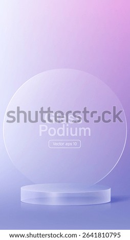 3D glass transparent crystal. Empty cylindrical pedestal. 3D cylinder and cube glass platforms set background. Vector realistic illustration of transparent plastic round and square