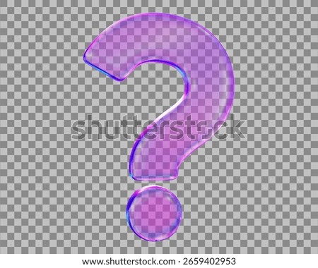 3d glass transparent neon question mark. Faq problem solution symbol. Stock vector illustration on isolated background.