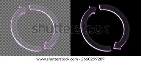3d glass transparent neon refresh or recycle arrows icon. Y2k style. Stock vector illustration on isolated background. 