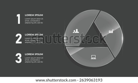 3D Glass Type Circle Infographic with 3 Steps for Corporate Business Timeline and Data-Driven Process Flow