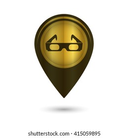 3d glasses - black vector icon; golden  map pointer