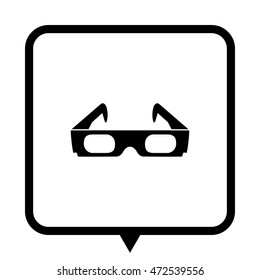 3d glasses - black vector icon;  message bubble