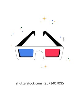 3D Glasses With Blue And Red Lenses In Flat Vector Illustration Symbolizing Entertainment, Cinema, And Immersive Experiences, Isolated On White Background.