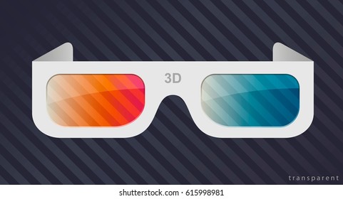 3d glasses from cardboard or white plastic for watching movies in the cinema. Vector graphics with transparency effect