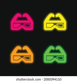 3d Glasses For Cinema four color glowing neon vector icon