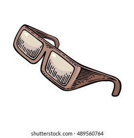 3D glasses for cinema. Isolated on white background. Vector color vintage engraving illustration 