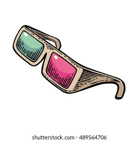 3D glasses for cinema. Isolated on white background. Vector color vintage engraving illustration 