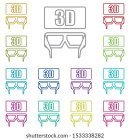 3d glasses, cinema multi color icon. Simple thin line, outline vector of cinema icons for ui and ux, website or mobile application