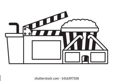 3d glasses clapboard pop corn soda cinema movie vector illustration 