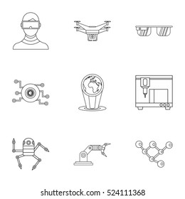 3d glasses and devices icons set. Outline illustration of 9 3d glasses and devices vector icons isolated on white background