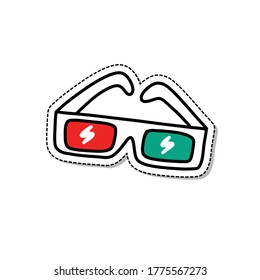 3D glasses doodle icon, vector sticker illustration