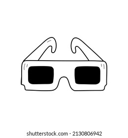 3d glasses doodle outline icon. Cinema glasses isolated line drawing element. Vector illustration