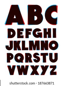 3d Glasses Effect Font Type. Vector Alphabet