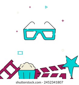 3D glasses filled line vector icon, simple illustration, related bottom border.