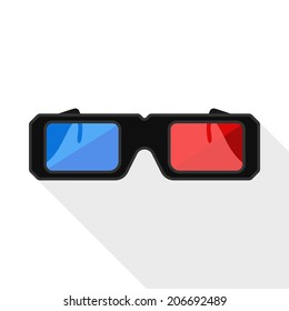 3D glasses flat icon with long shadow on white background