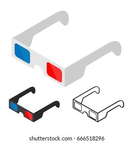 3D glasses of flat style Isometric vector illustration, black and white 3D glasses  Isolated on white background.