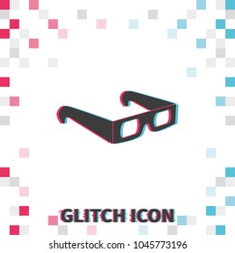 3d glasses  glitch effect vector icon.