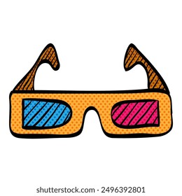 3D glasses halftone icon hand drawn color vector illustration